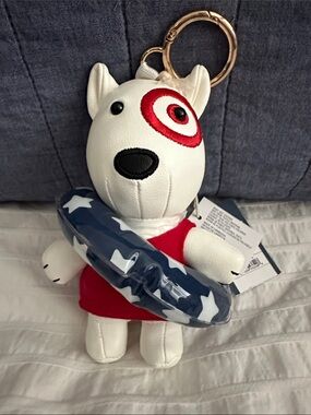 White and Red Kids Plush Keychain with Navy Star Float
